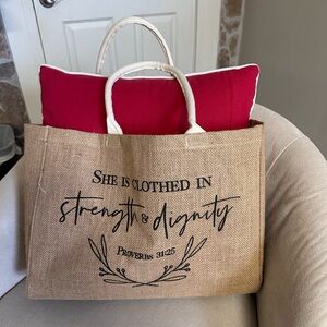Inspirational Jute large Tote Bag with Quote